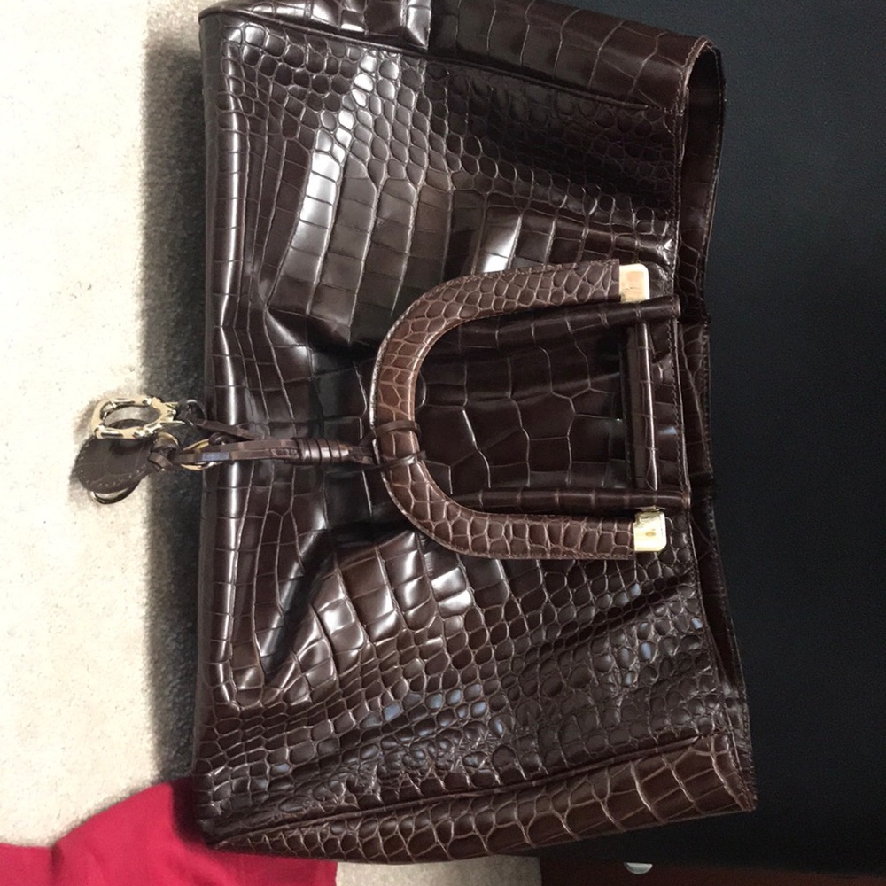 Oscar De La Renta brown alligator purse